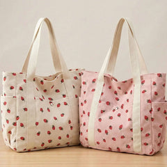 Corduroy Shoulder Bag for Women | Pink & White - Hamxi