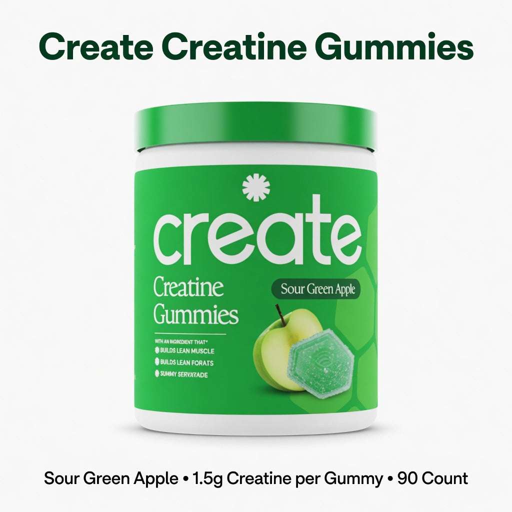 Create Creatine Monohydrate Gummies Sour Green Apple 90 Count - 1.5g Creatine per Gummy - Hamxi