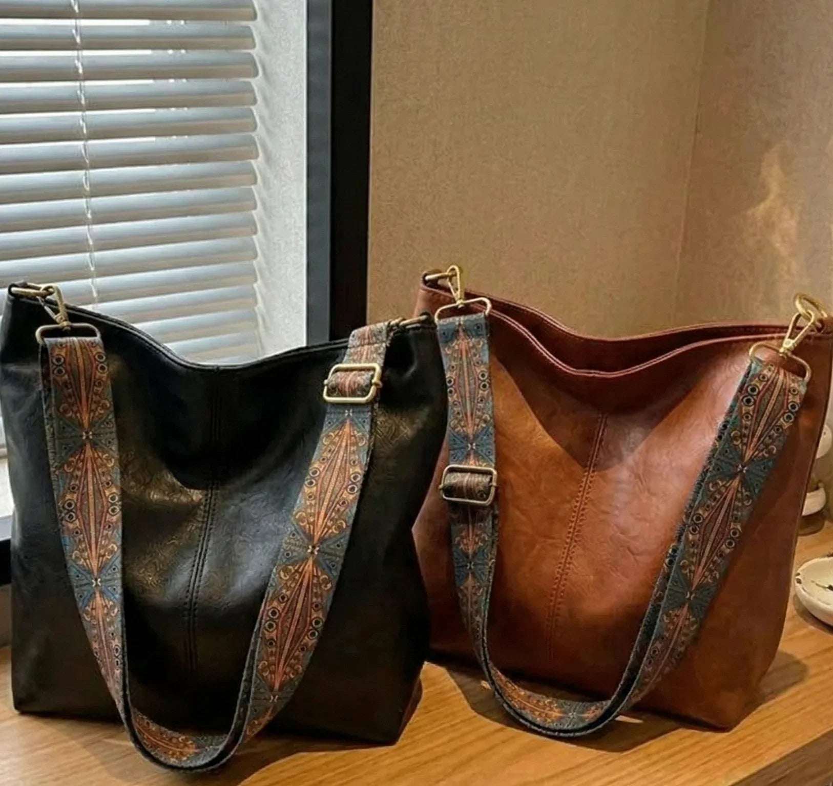 Solid Color Leather Tote Bag for Women | Classic Shopper | Everyday Tote - Hamxi