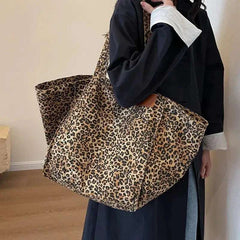 Vintage Leopard Print Women's Handbag | Large Capacity Canvas Tote - Hamxi
