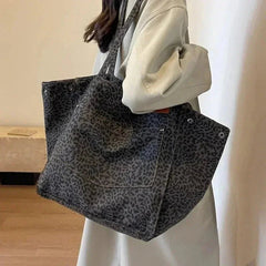 Vintage Leopard Print Women's Handbag | Large Capacity Canvas Tote - Hamxi