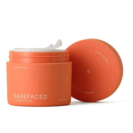 Orange jar with a lid on a white background, featuring the brand 'Barefaced'.