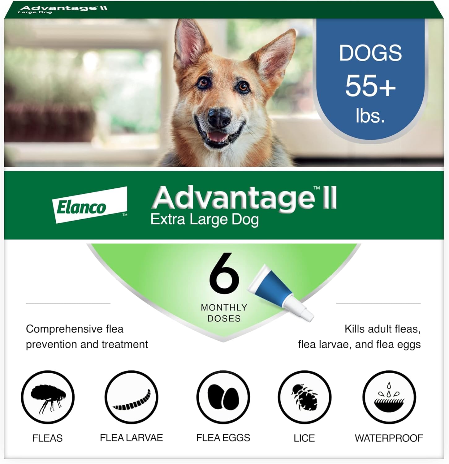 Advantage II Extra Large Dog Flea Treatment | Over 55 lbs | 6-Month Supply - Hamxi