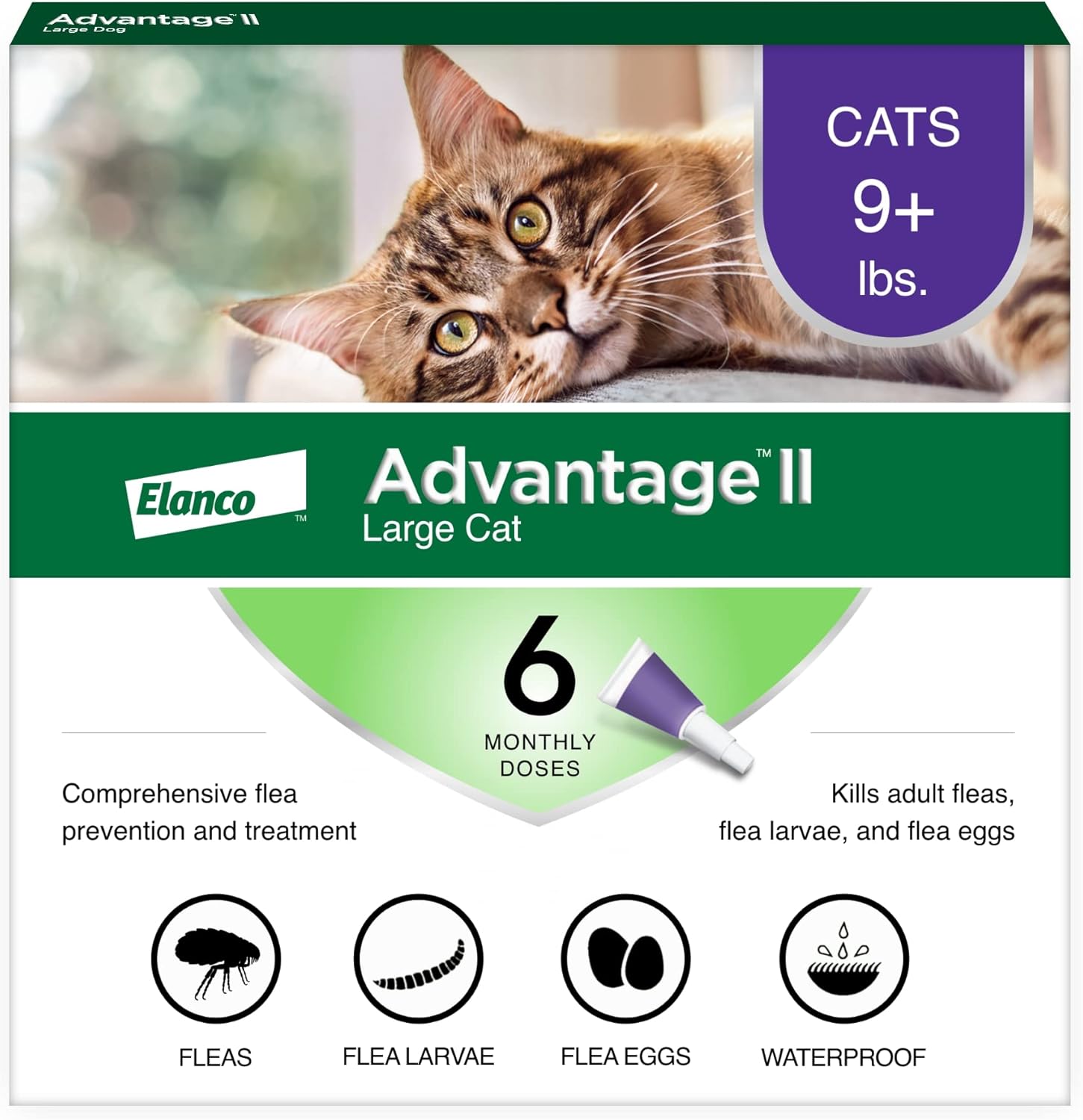 Advantage II Large Cat Flea Treatment | Over 9 lbs | 6-Month Supply - Hamxi