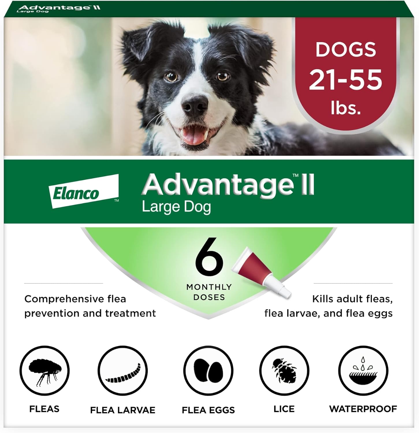 Advantage II Large Dog Flea Treatment | 21-55 lbs | 6-Month Supply - Hamxi