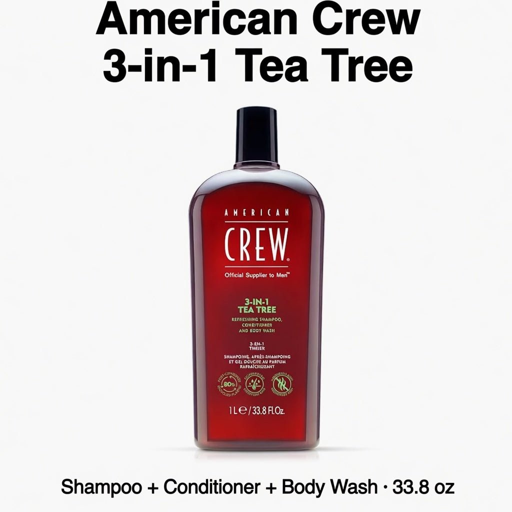 American Crew 3 - in - 1 Shampoo, Conditioner & Body Wash for Men | Tea Tree Scent | 33.8 Fl Oz - Hamxi