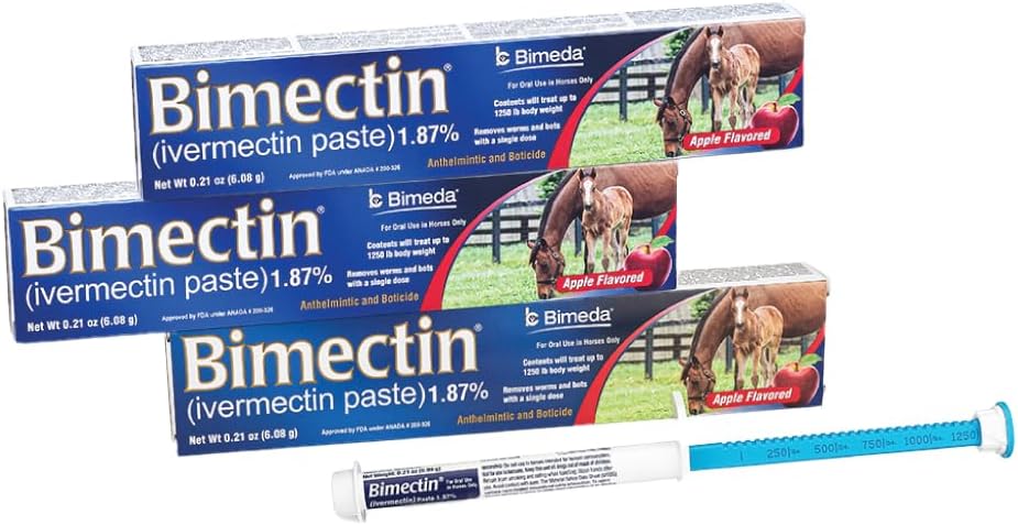 Bimectin Ivermectin Paste 1.87% Horse Dewormer | 3-Pack | Apple-Flavored Syringes - Hamxi