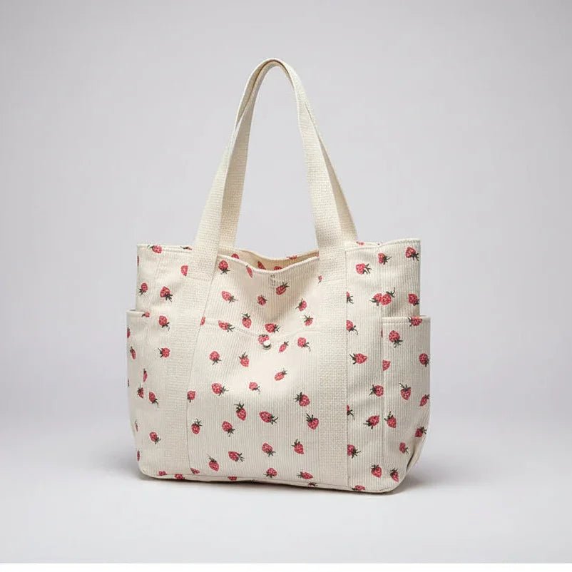 Corduroy Shoulder Bag for Women | Pink & White - Hamxi