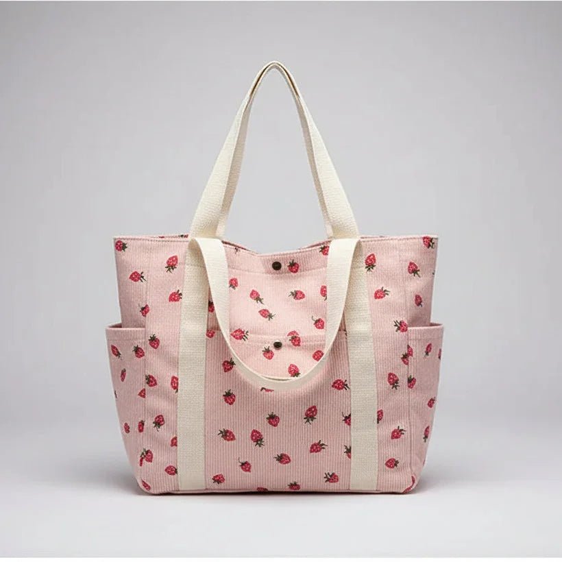 Corduroy Shoulder Bag for Women | Pink & White - Hamxi
