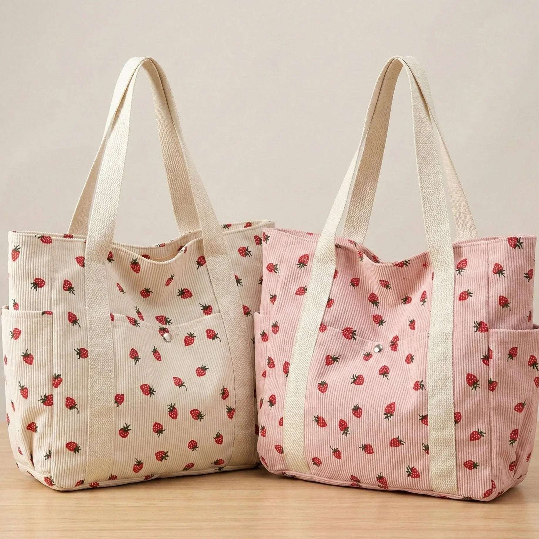 Corduroy Shoulder Bag for Women | Pink & White - Hamxi