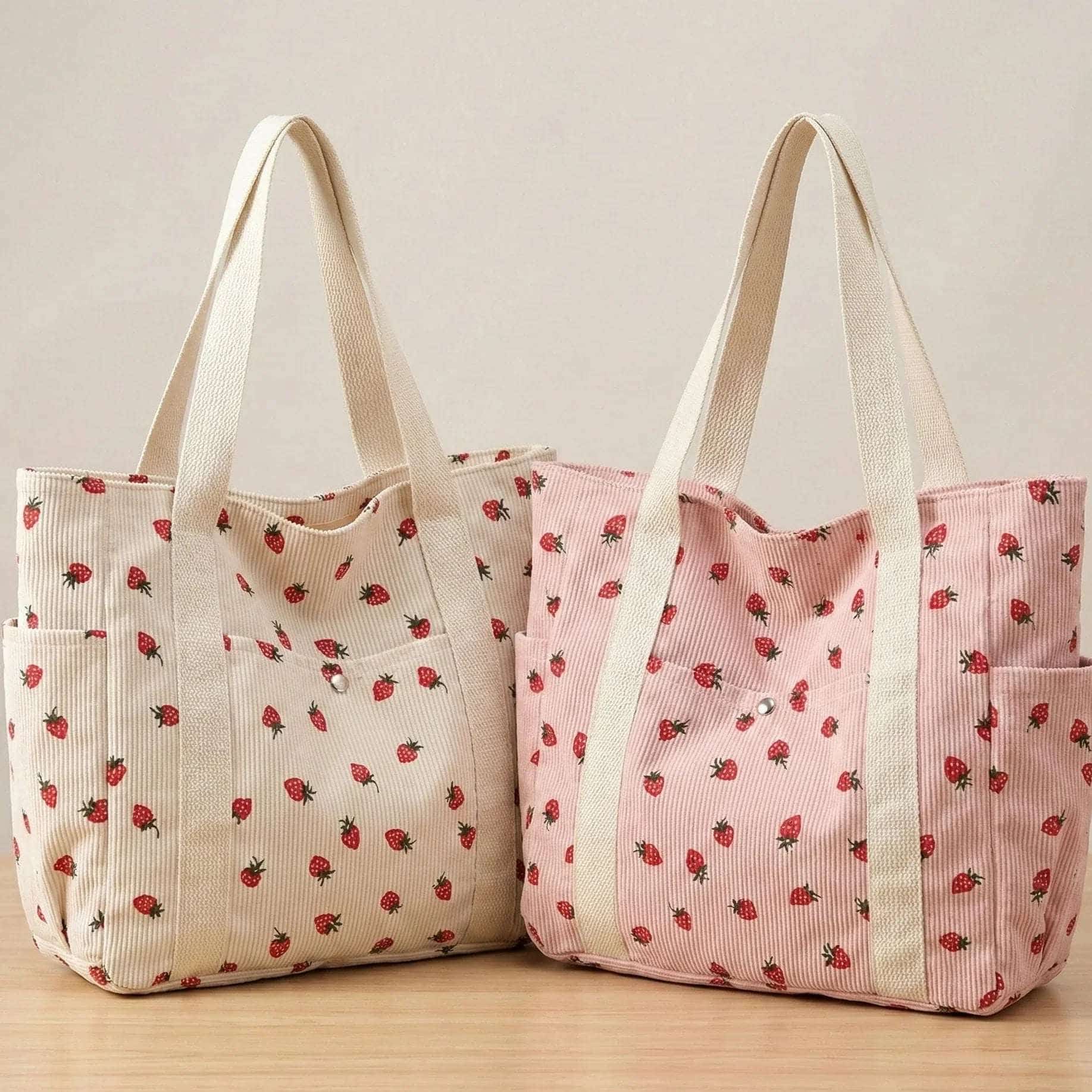Corduroy Shoulder Bag for Women | Pink & White - Hamxi
