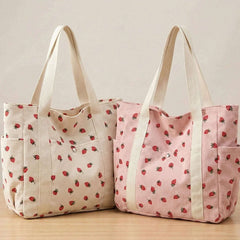 Corduroy Shoulder Bag for Women | Pink & White - Hamxi
