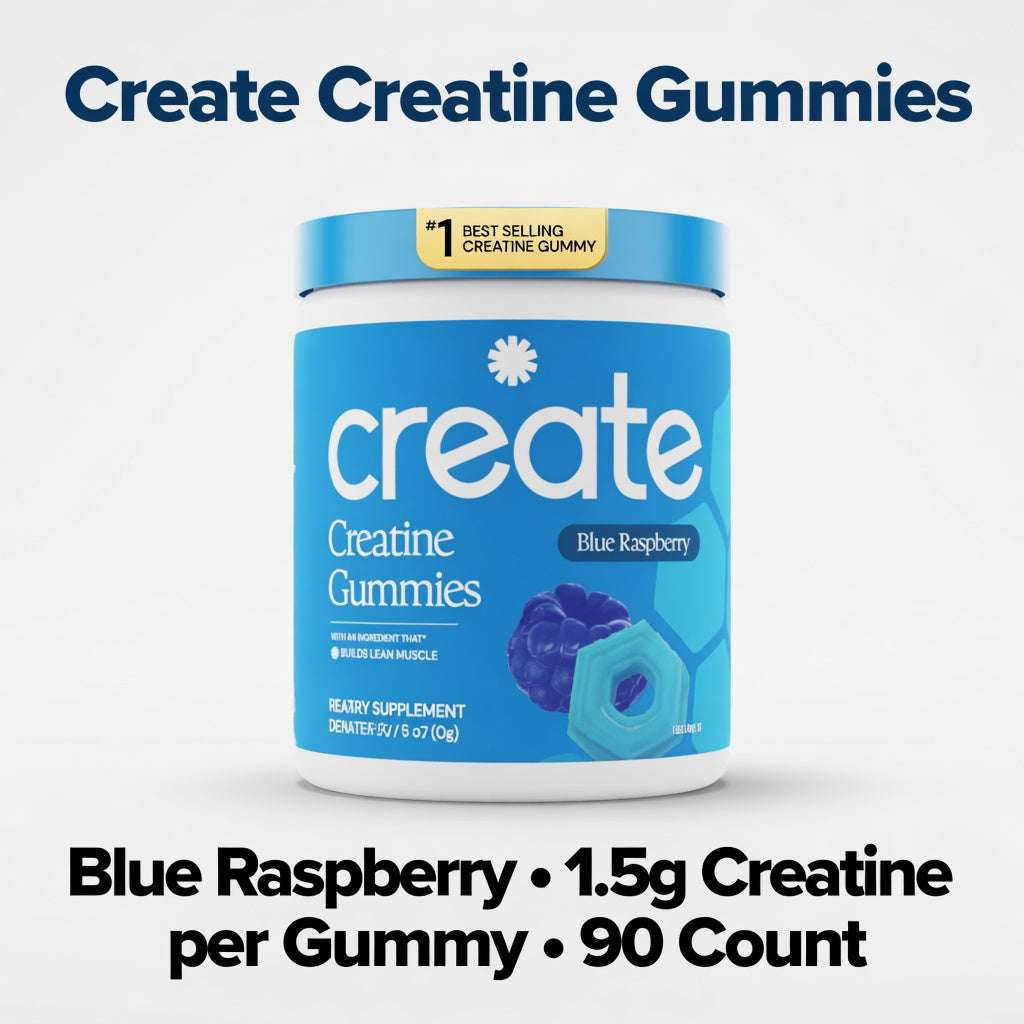 Create Creatine Monohydrate Gummies Blue Raspberry 90 Count - 1.5g Creatine per Gummy - Hamxi