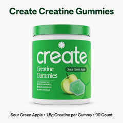 Create Creatine Monohydrate Gummies Sour Green Apple 90 Count - 1.5g Creatine per Gummy - Hamxi