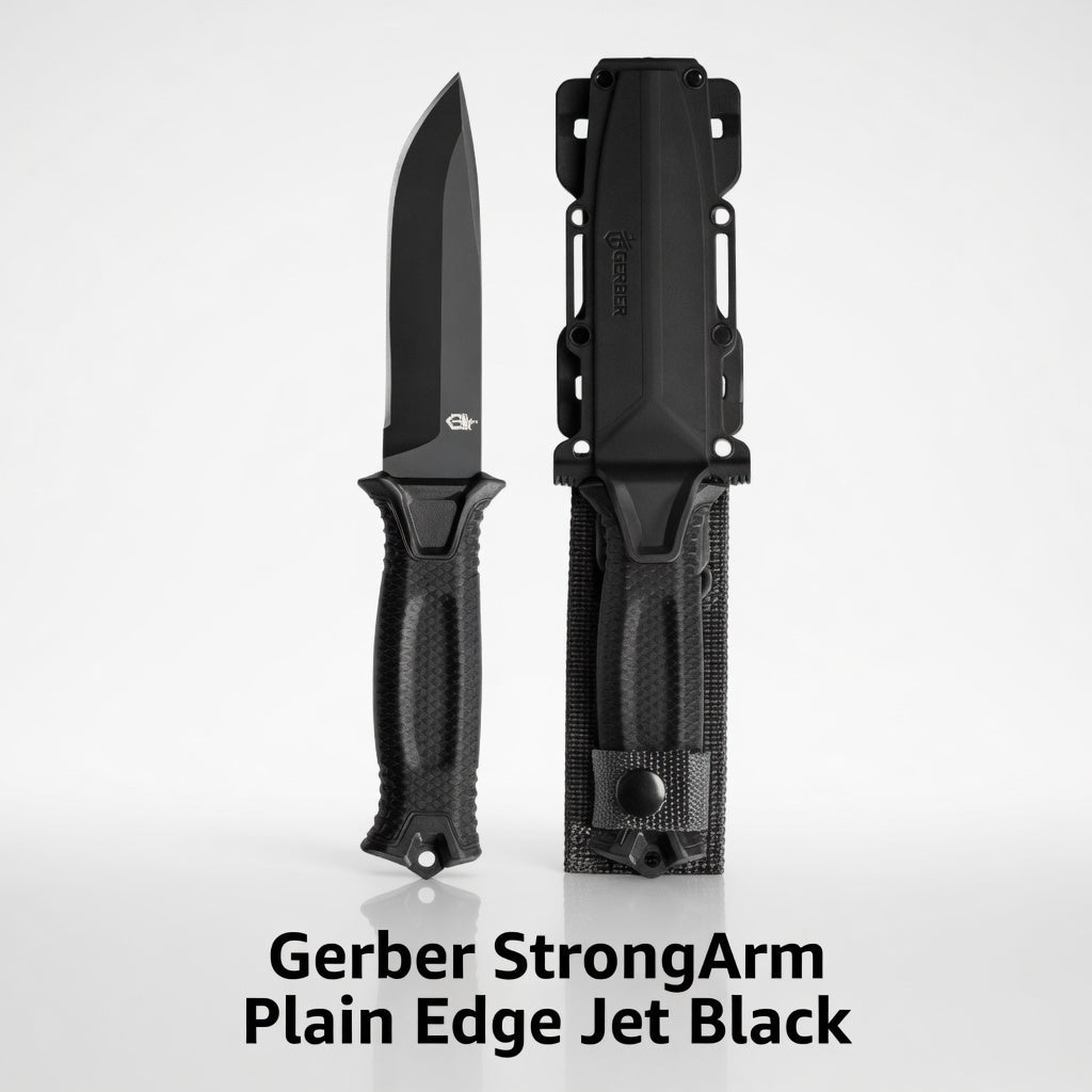 Gerber Gear StrongArm Fixed Blade Knife | Plain Edge | Jet Black | Tactical Survival Knife for Camping & Hunting | Made in USA - Hamxi