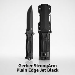 Gerber Gear StrongArm Fixed Blade Knife | Plain Edge | Jet Black | Tactical Survival Knife for Camping & Hunting | Made in USA - Hamxi