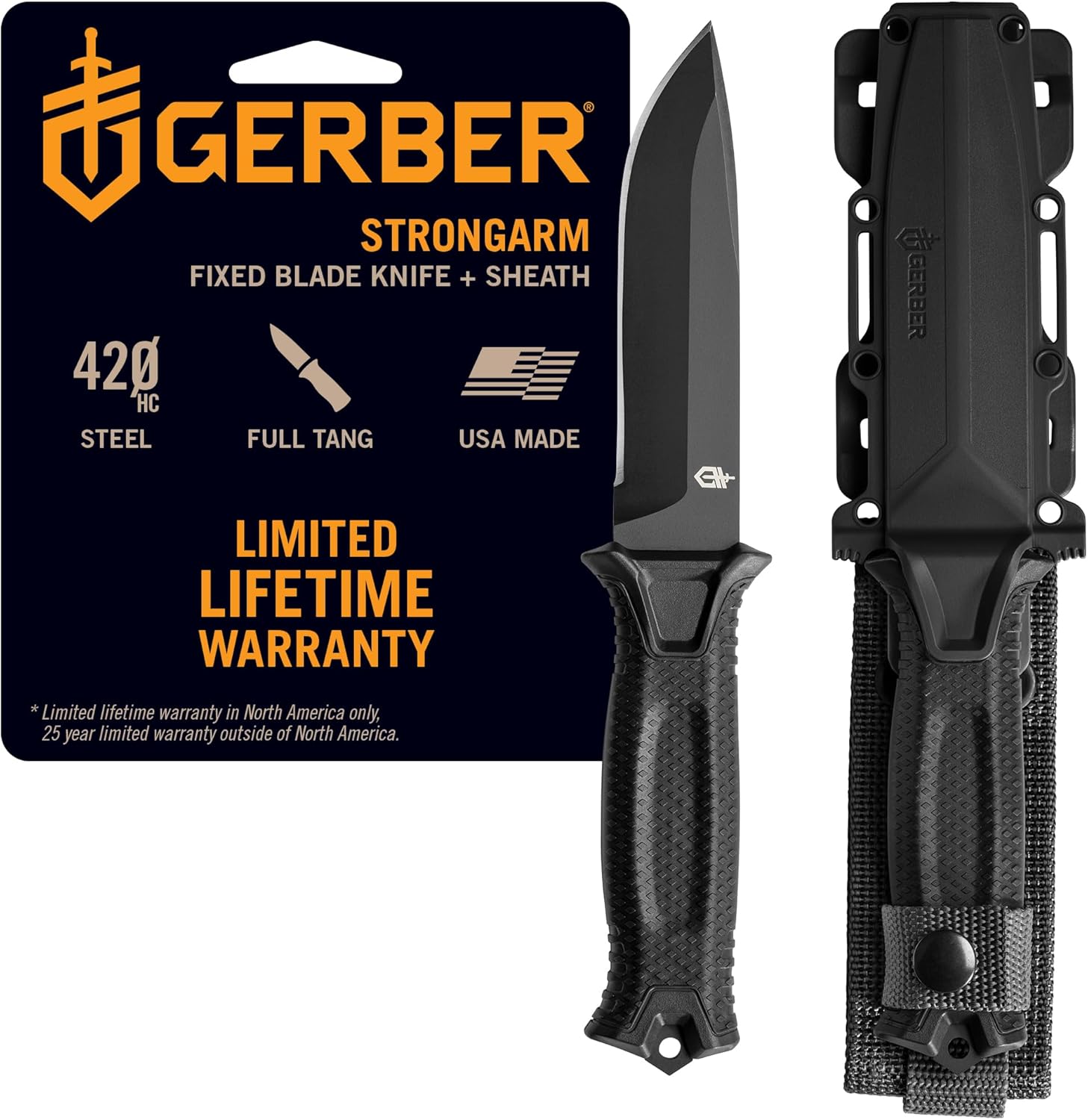 Gerber StrongArm Fixed Blade Knife | 4.8" | Plain Edge | Black | USA Made - Hamxi