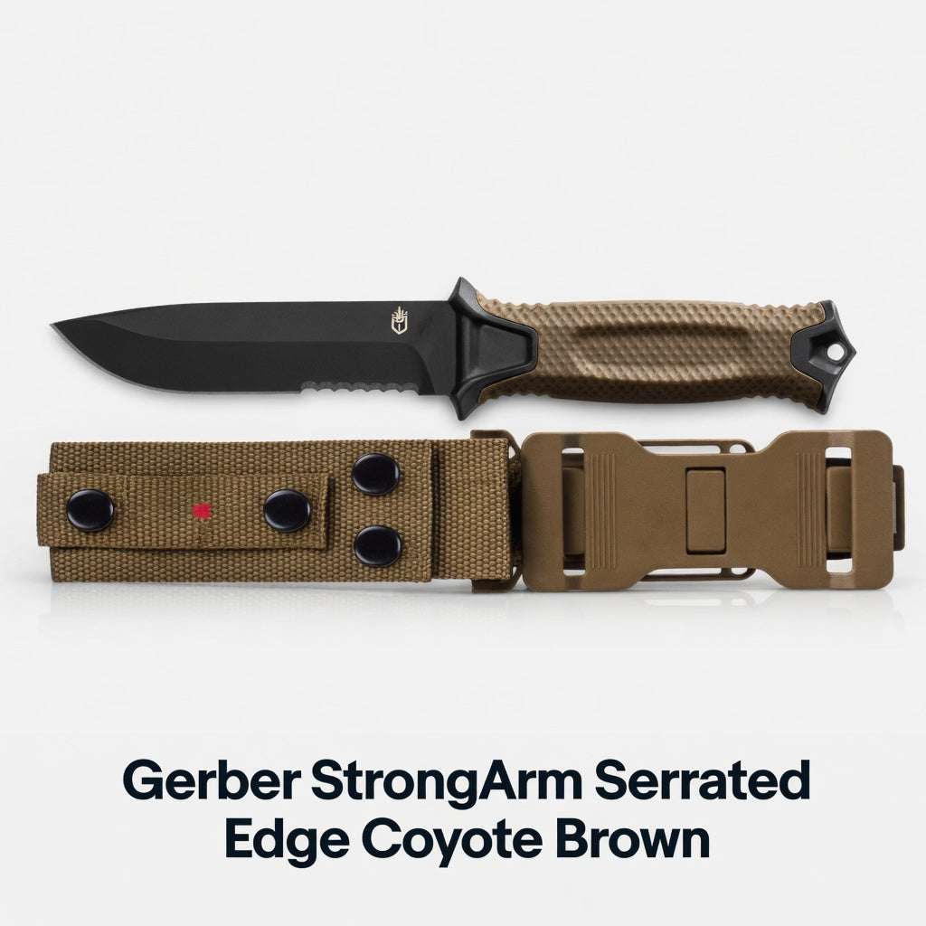 Gerber StrongArm Fixed Blade Knife | Serrated Edge | Coyote Brown | Full Tang | Hunting & Survival - Hamxi