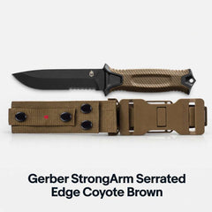 Gerber StrongArm Fixed Blade Knife | Serrated Edge | Coyote Brown | Full Tang | Hunting & Survival - Hamxi
