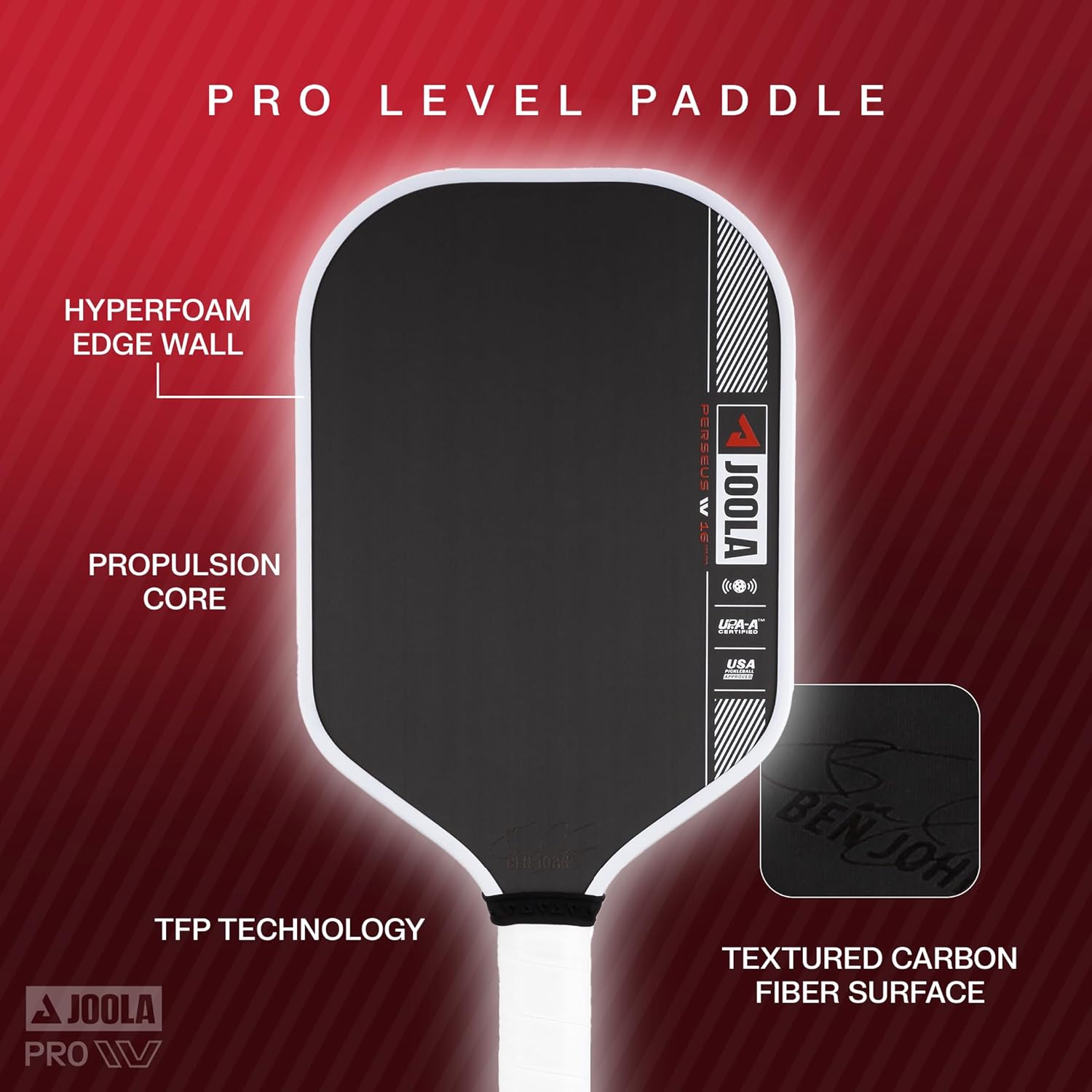 JOOLA Pro IV Pickleball Paddle | 16mm | Raw Carbon Fiber | USAP Approved - Hamxi
