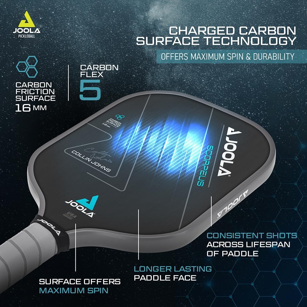 JOOLA Scorpeus Pickleball Paddle | 16mm | Raw Carbon Fiber | USAP Approved - Hamxi