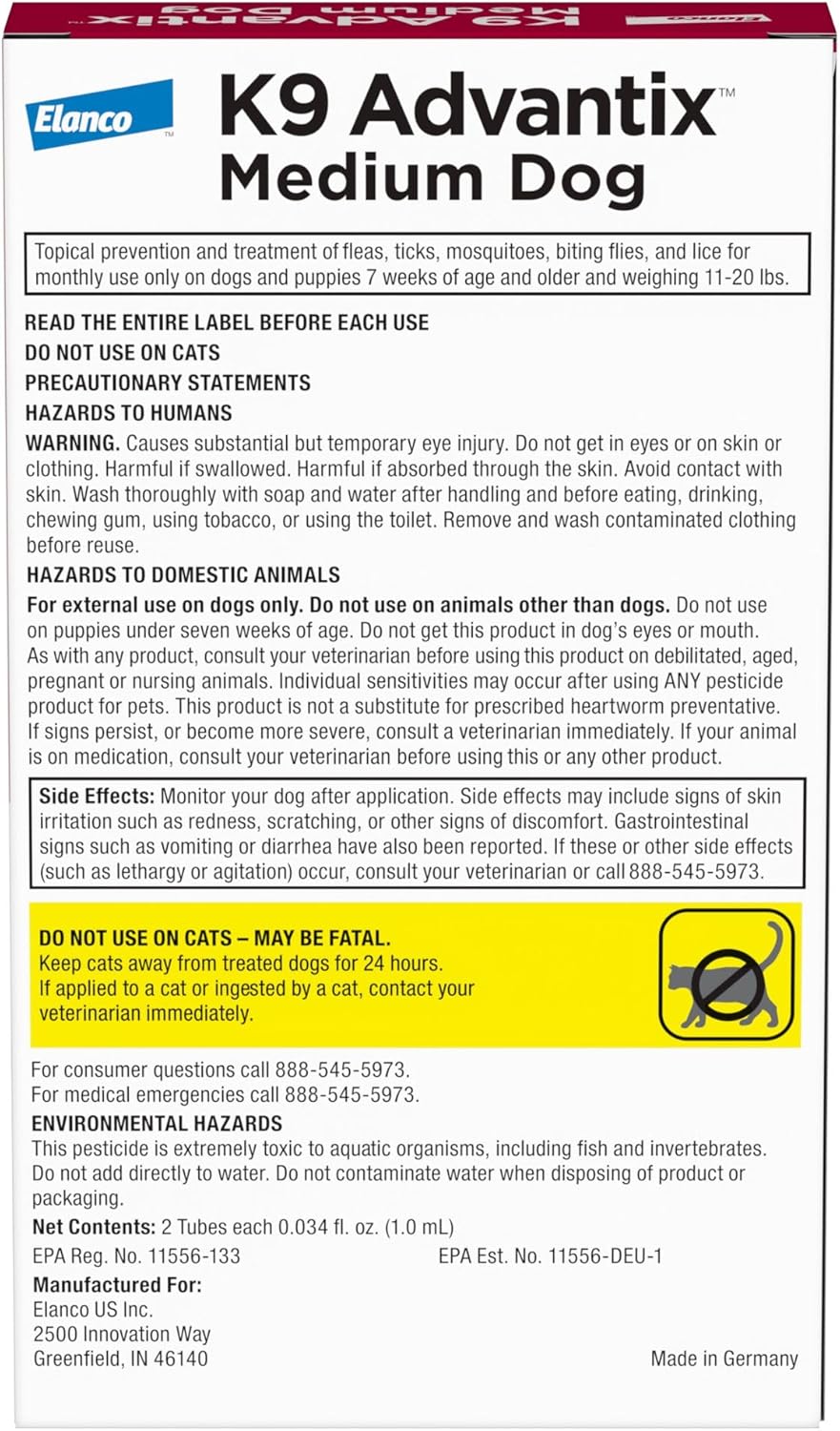 K9 Advantix Flea, Tick & Mosquito Prevention | Dogs 11-20 lbs | 6 Treatments - Hamxi