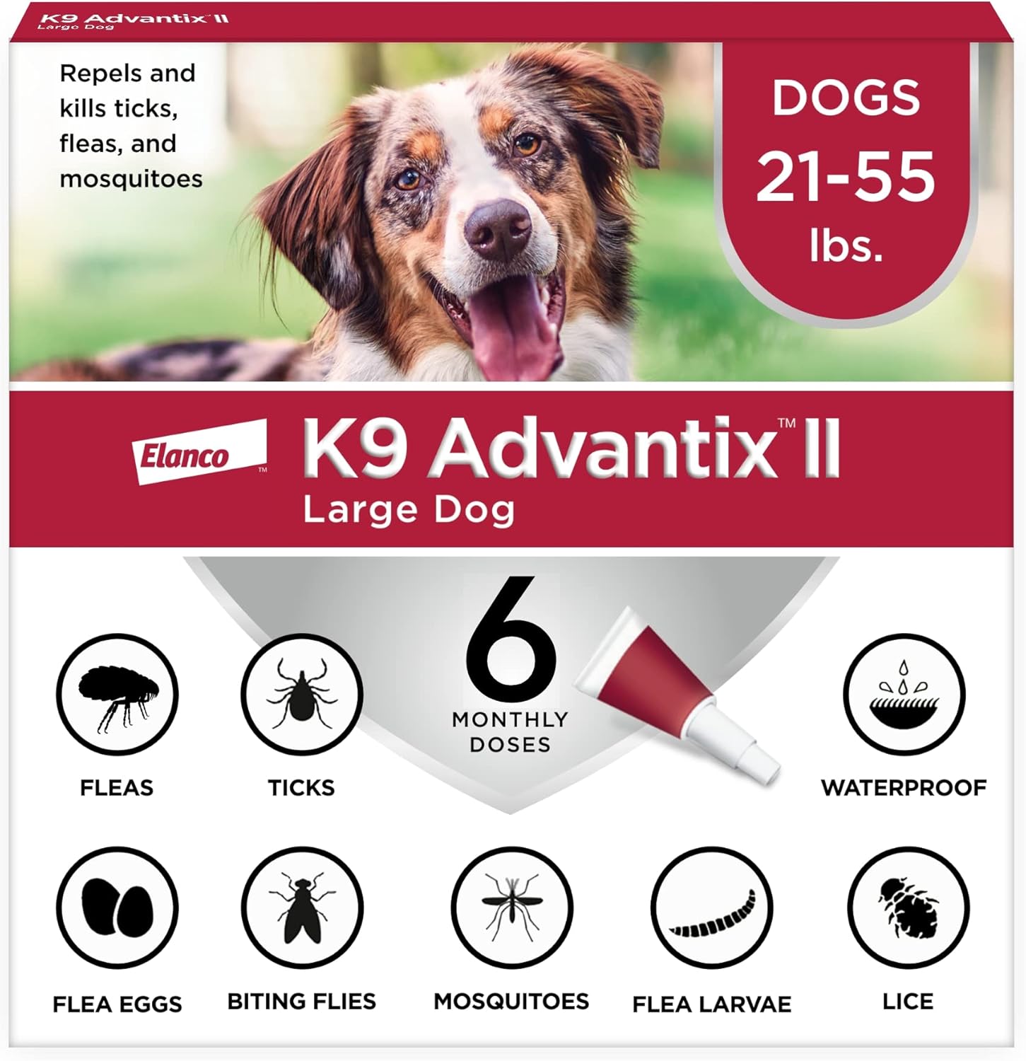 K9 Advantix II Flea, Tick & Mosquito Treatment | Large Dogs 21-55 lbs | 6-Month Supply - Hamxi