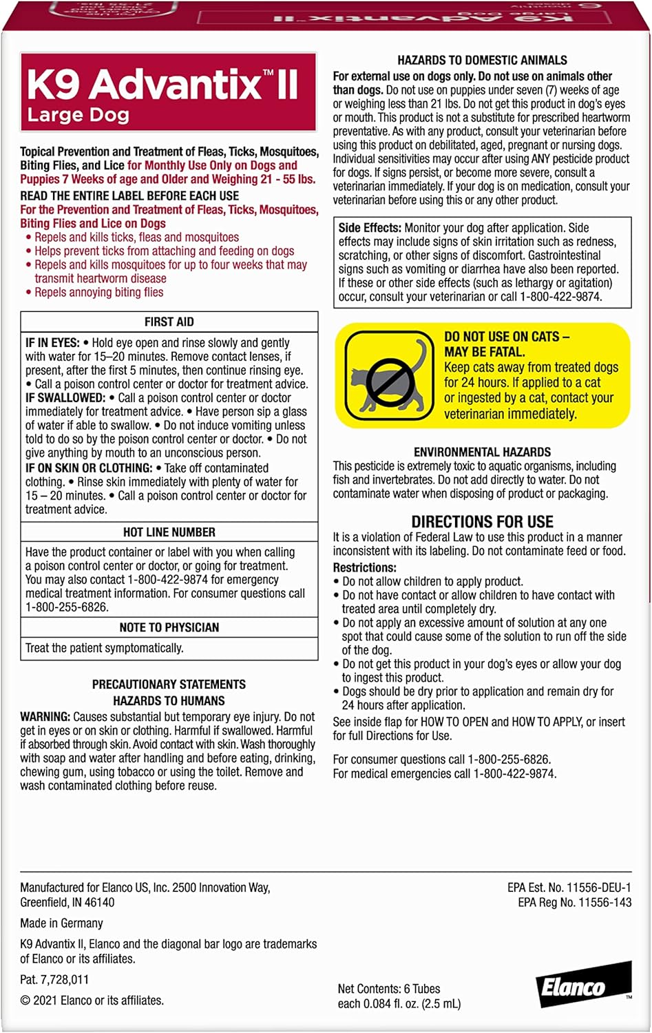 K9 Advantix II Flea, Tick & Mosquito Treatment | Large Dogs 21-55 lbs | 6-Month Supply - Hamxi