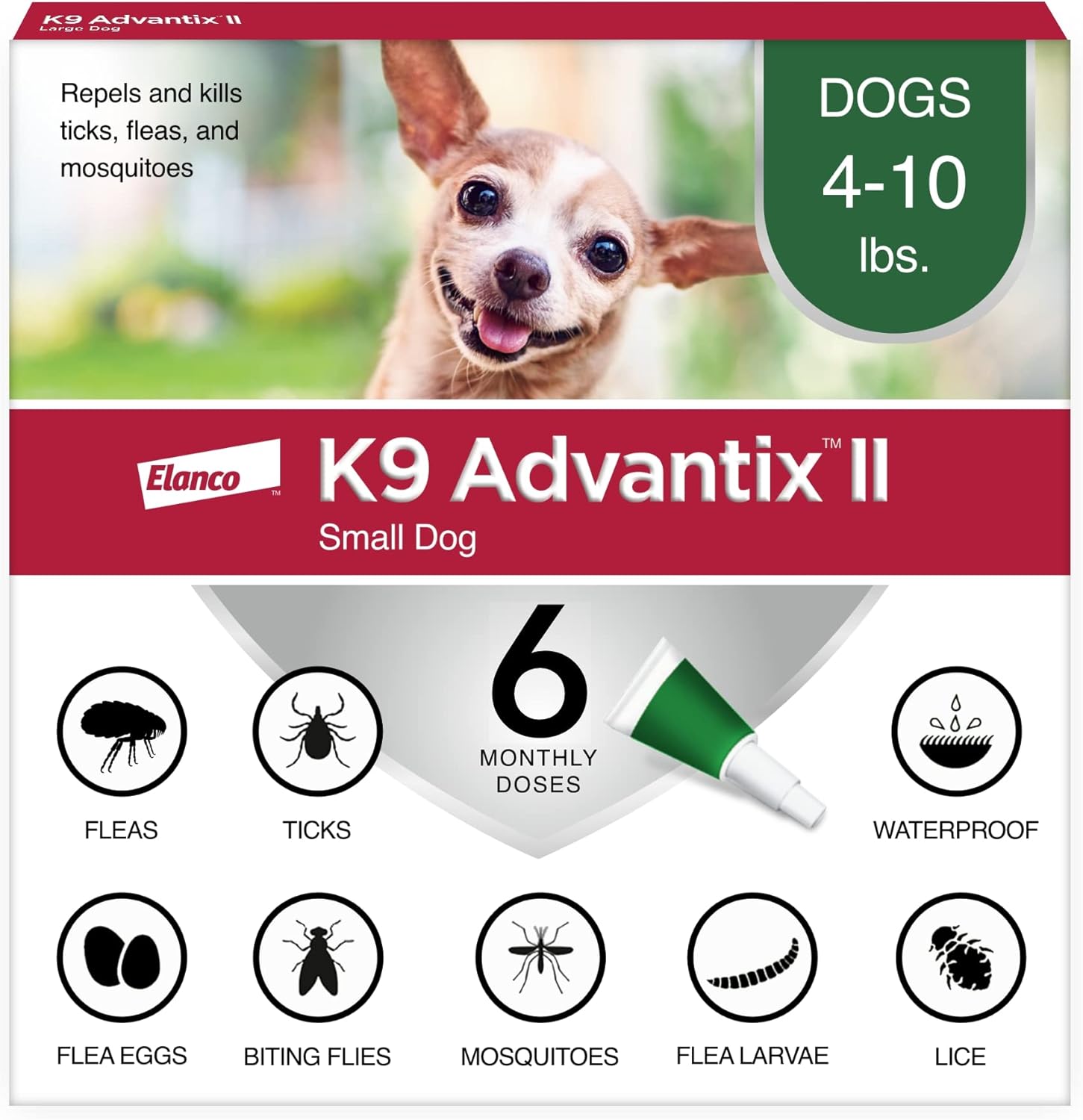K9 Advantix II Flea, Tick & Mosquito Treatment | Small Dogs 4-10 lbs | 6-Month Supply - Hamxi