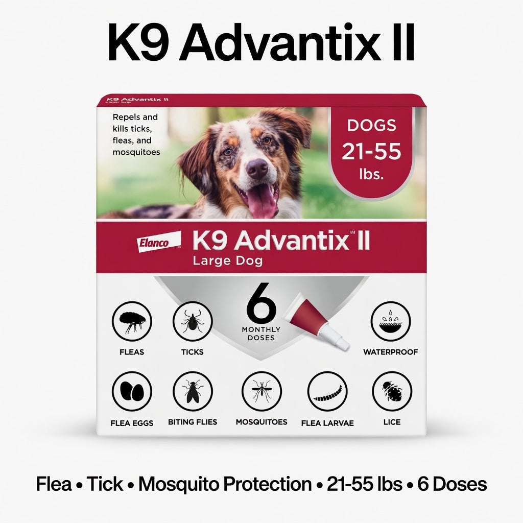 K9 Advantix II for Large Dogs | 21 - 55 lbs | Flea, Tick & Mosquito Treatment | 6 Month Supply (6 Doses) - Hamxi