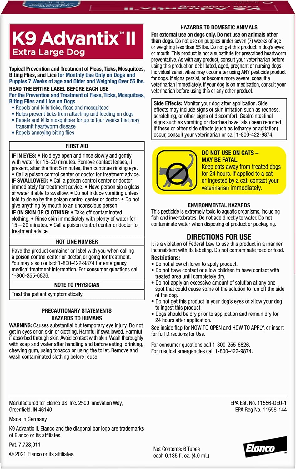 K9 Advantix II XL Flea, Tick & Mosquito Treatment | Over 55 lbs | 6-Month Supply - Hamxi