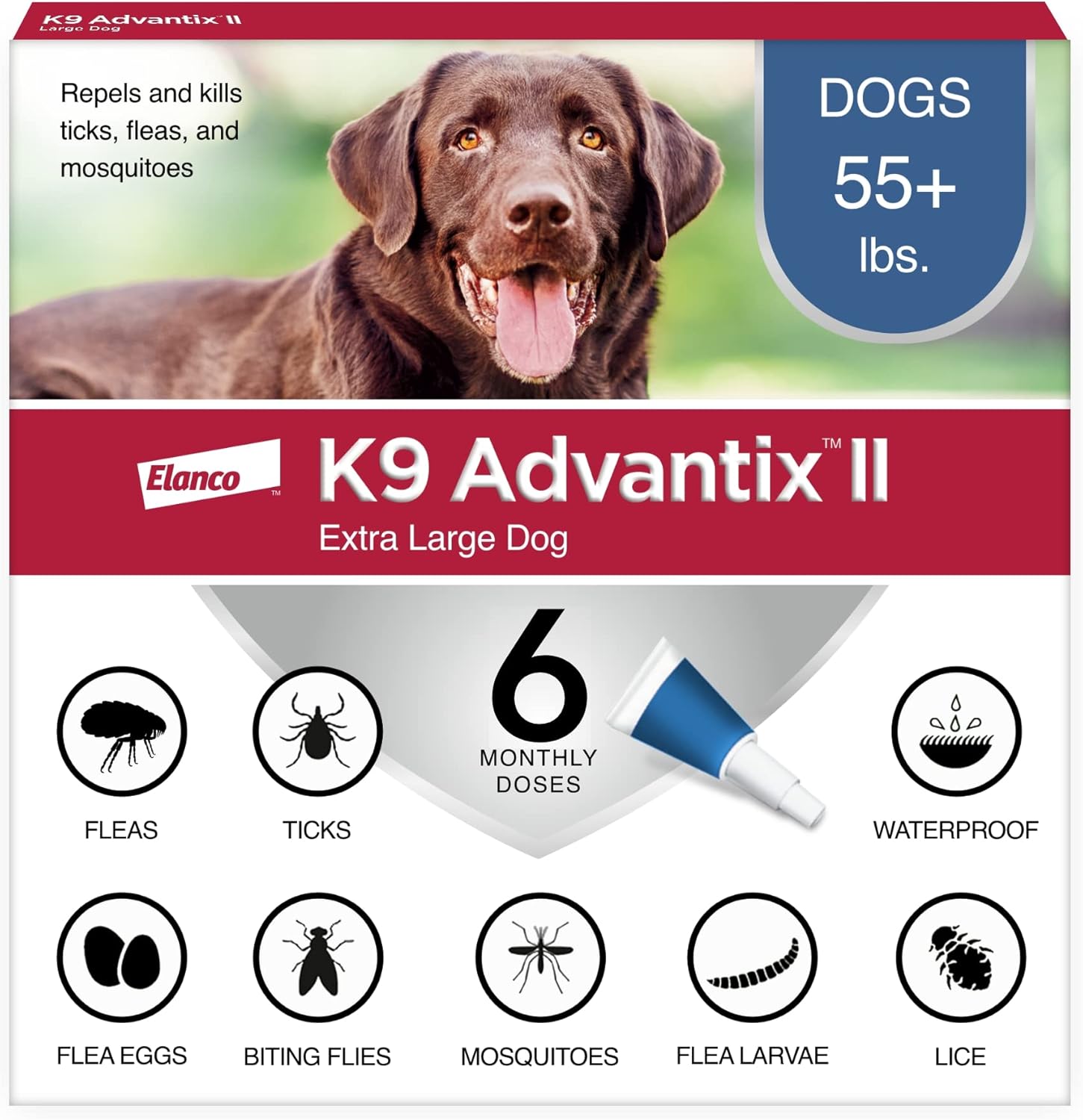 K9 Advantix II XL Flea, Tick & Mosquito Treatment | Over 55 lbs | 6-Month Supply - Hamxi