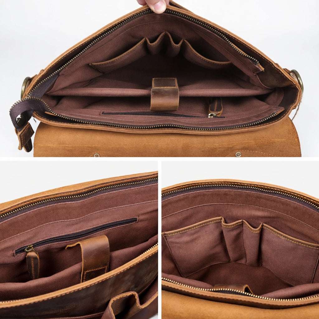 Men's 15" Genuine Leather Messenger Bag - Hamxi
