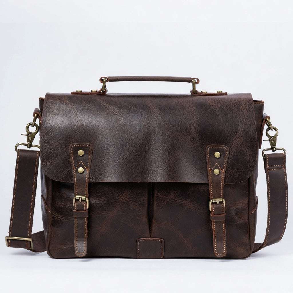 Men's 15" Genuine Leather Messenger Bag - Hamxi