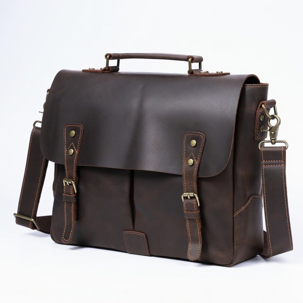 Men's 15" Genuine Leather Messenger Bag - Hamxi