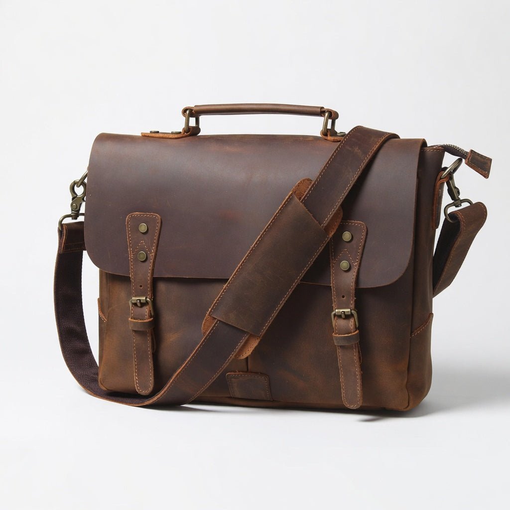 Men's 15" Genuine Leather Messenger Bag - Hamxi