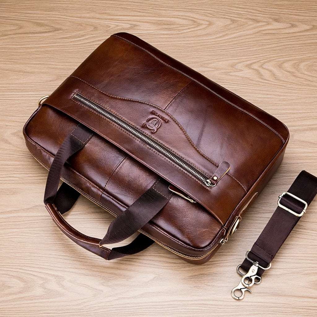 Men's Genuine Leather Briefcase 15.6" Laptop Bag - Hamxi