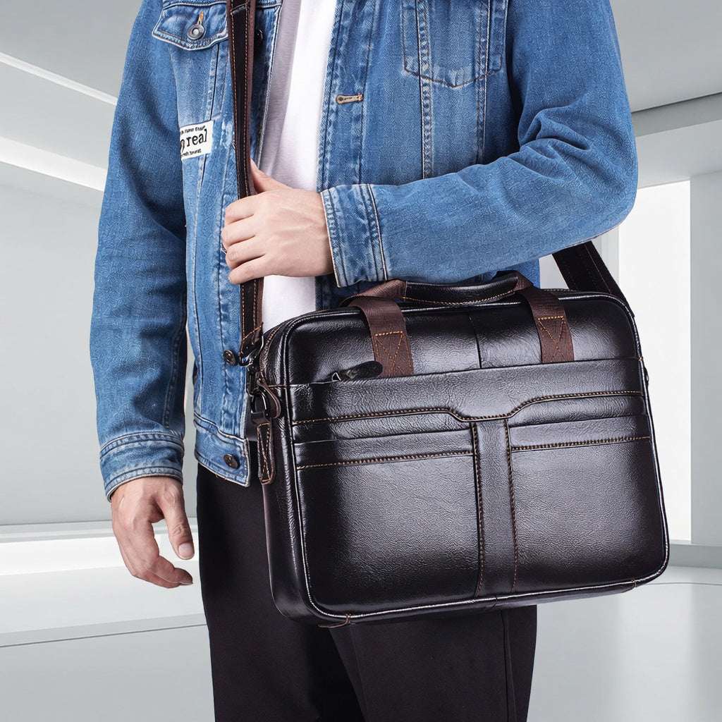 Men's Genuine Leather Laptop Briefcase 15.6 - Hamxi