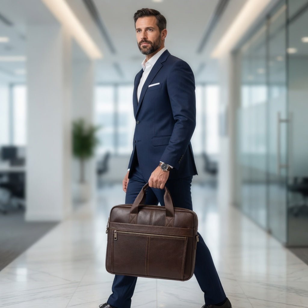 Premium Genuine Leather Laptop Bag for Men - 15.6 Inch - Hamxi