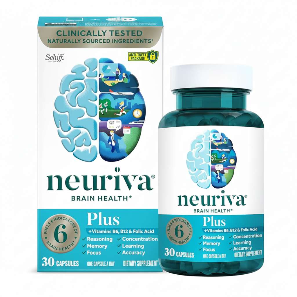 Schiff Neuriva Brain Health Plus Box and Bottle - Pure White