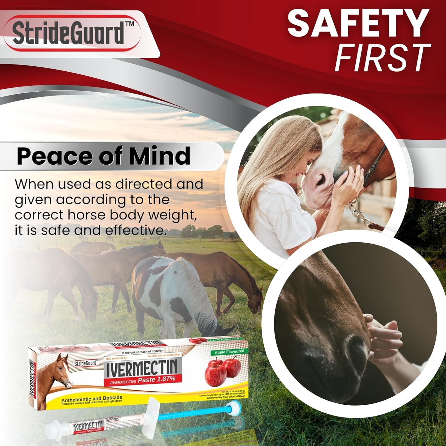 StrideGuard Ivermectin Paste 1.87% for Horses | 3-Pack | Apple Flavored - Hamxi