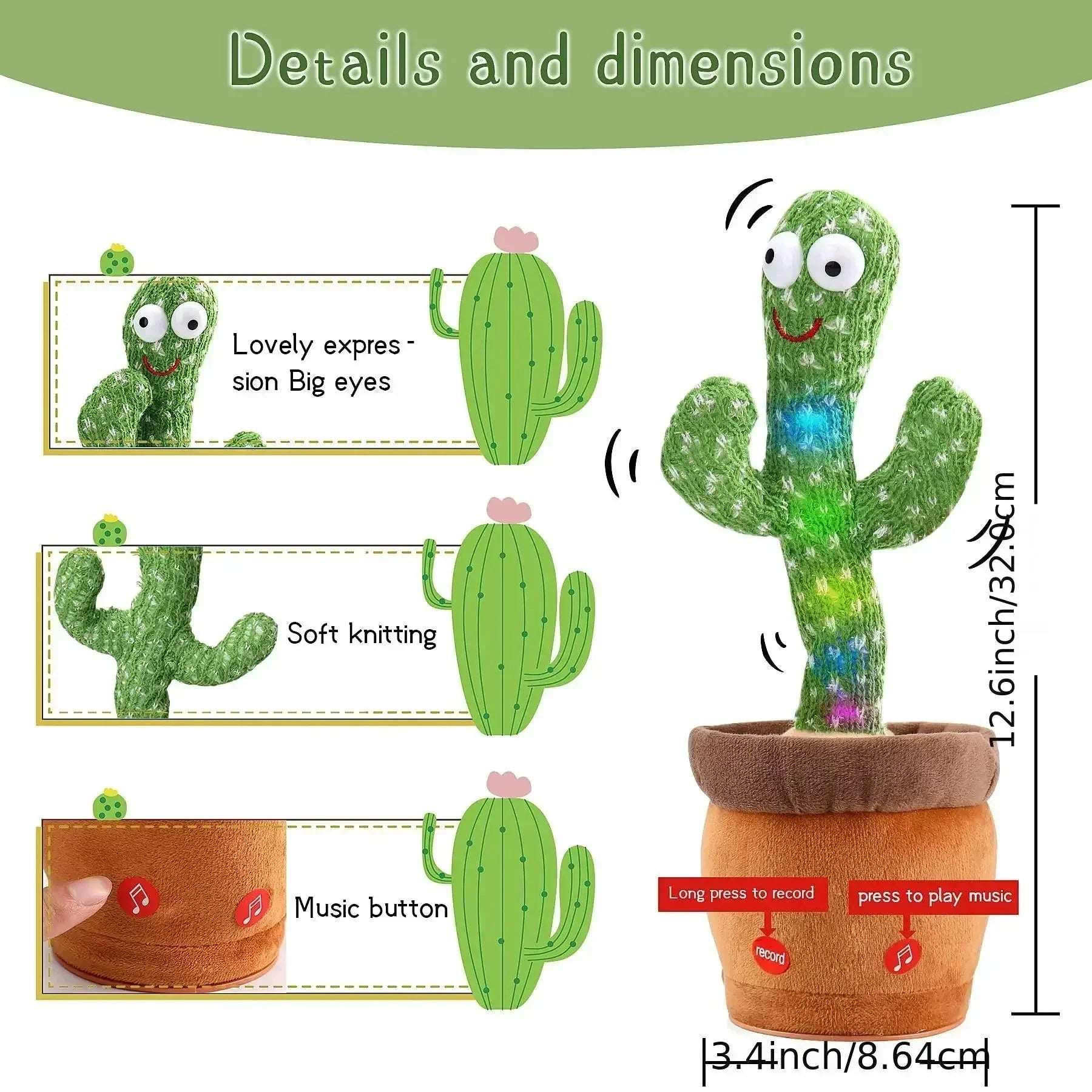 Talking Dancing Cactus Toy for Kids | Recordable Repeating Plush | 5 Styles - Hamxi