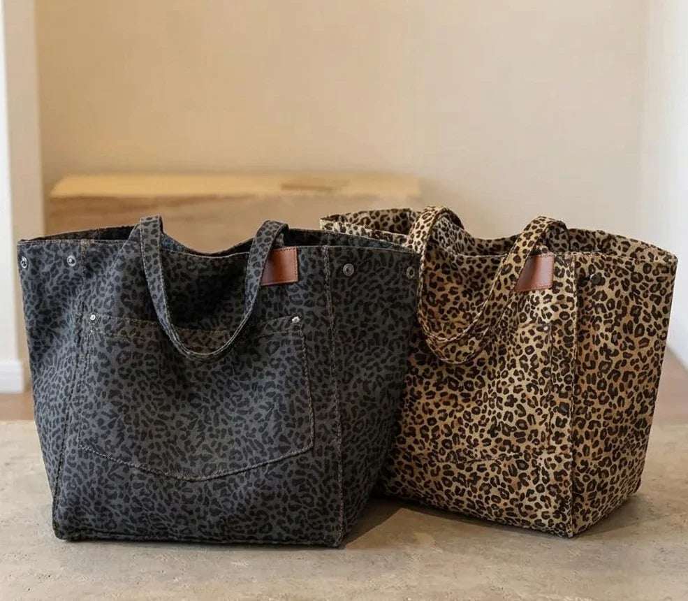 Vintage Leopard Print Women's Handbag | Large Capacity Canvas Tote - Hamxi
