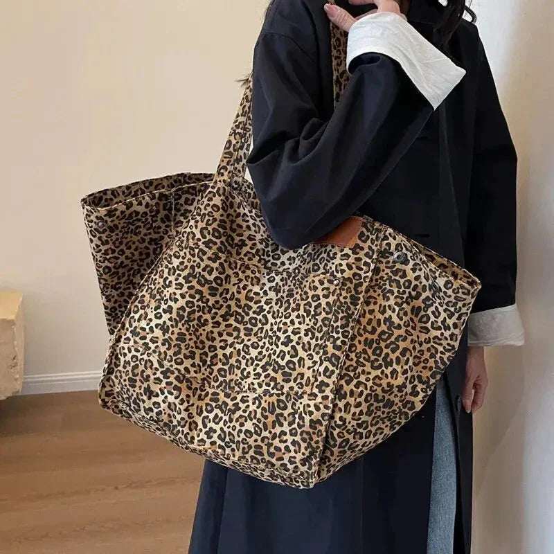 Vintage Leopard Print Women's Handbag | Large Capacity Canvas Tote - Hamxi