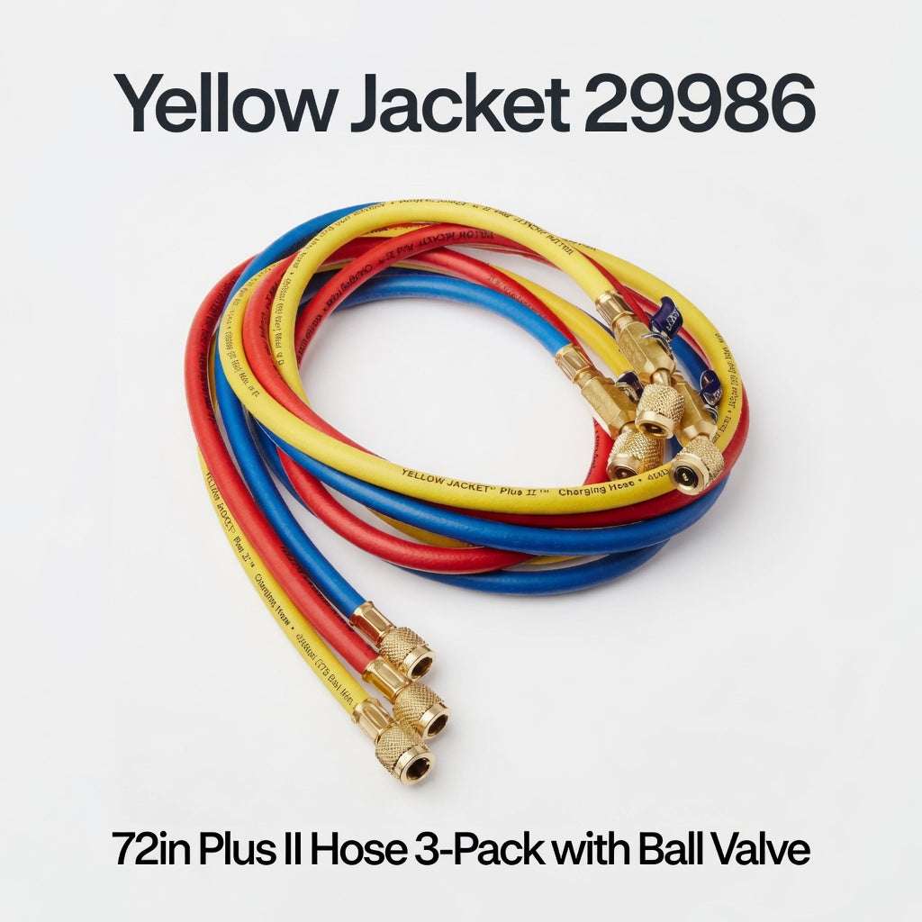 Yellow Jacket 29986 Plus II Hose with Compact Ball Valve | 72 inch | 3 - Pack (Red, Blue, Yellow) - Hamxi